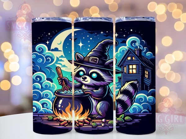 Raccoon Witch 20oz Tumbler Wrap Sublimation Design, Straight Tapered Tumbler Wrap, Funny Raccoon Tumbler Png, Instant Digital Download on Sale