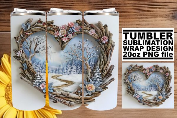 Christmas 3D Heart Frame Tumbler Wrap Winter Art Online