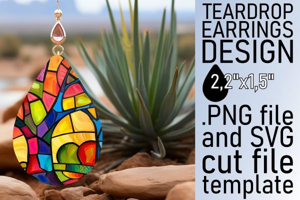 Stained Glass Tree Teardrop Earrings Colorful Sublimation Cheap