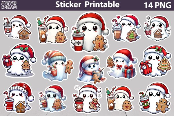 Christmas Ghost Sticker Bundle | Christmas Sticker Printable For Sale