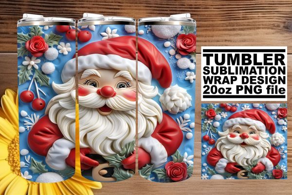 Winter 3D Santa Wrap | 20oz Christmas Tumbler Design For Cheap