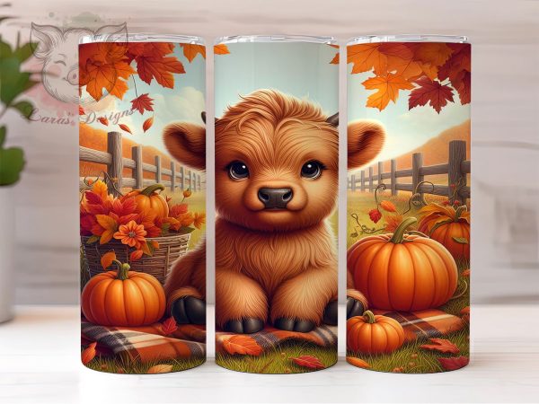 Flower Fall Highland Cow 20 oz Skinny Tumbler Sublimation Design, Straight & Tapered Tumbler Png, Highland Cow Tumbler Png, Digital Download PNG Sale