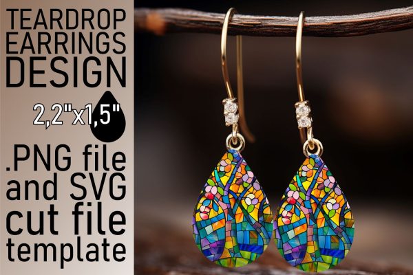 Teardrop Earrings Stained Glass Tree Colorful Sublimation For Sale