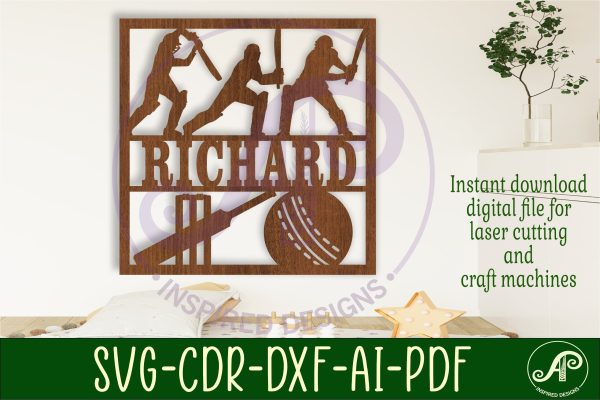 Cricket themed name sign svg laser Hot on Sale