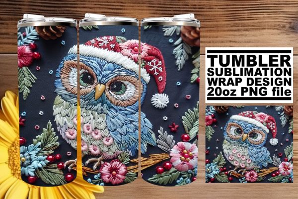 Festive Christmas Owl Tumbler Wrap 20oz Embroidery Online Hot Sale
