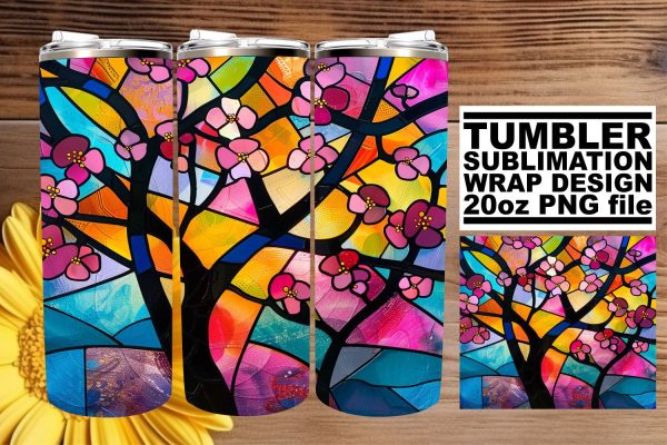 Stained Glass Tree Wrap 20oz Tumbler Colorful Design For Cheap