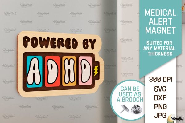 ADHD Alert SVG. Medical Alert Magnet Laser Cut Design For Discount