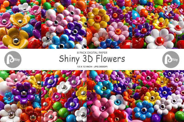 Digital Paper Shiny 3D Flowers Online now