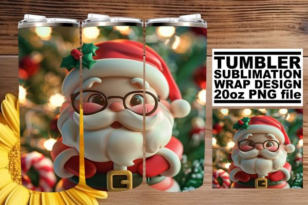 3D Santa Christmas Wrap | 20oz Tumbler Holiday Design Fashion