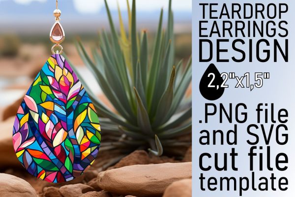 Stained Glass Tree Teardrop Earrings Colorful Sublimation Online