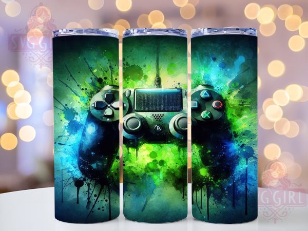 Neon Gamer 20oz Tumbler Wrap Sublimation Design, Straight Tapered Tumbler Wrap, Gaming Tumbler Png, Instant Digital Download For Sale