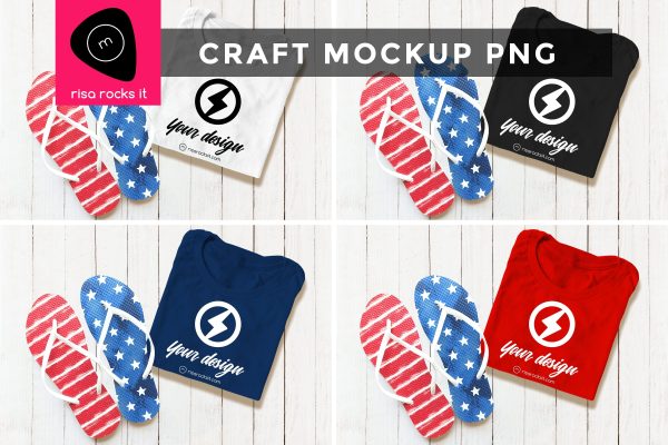 Patriotic Flop Flops with Folded Tee Craft PNG Mockup For Cheap