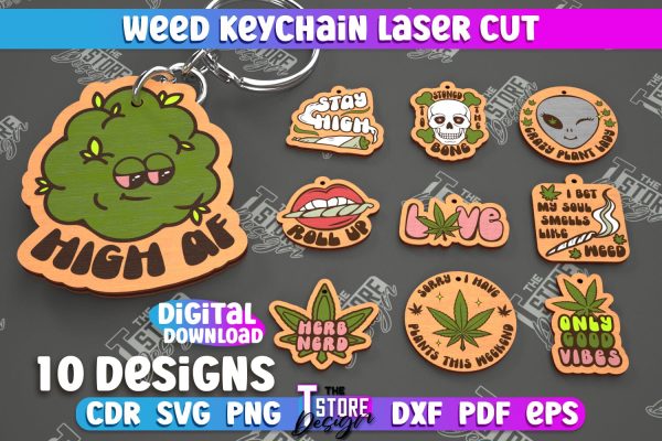 Weed Keychain Bundle | Weed Leaf Keyring | Cannabis Leaf | Herb Nerd | CNC Files Sale