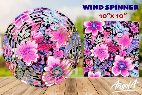 Floral wind spinner sublimation, retro pink flower pattern Supply