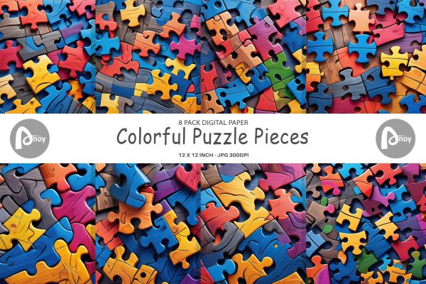 Digital Paper Colorful Puzzle Pieces Cheap