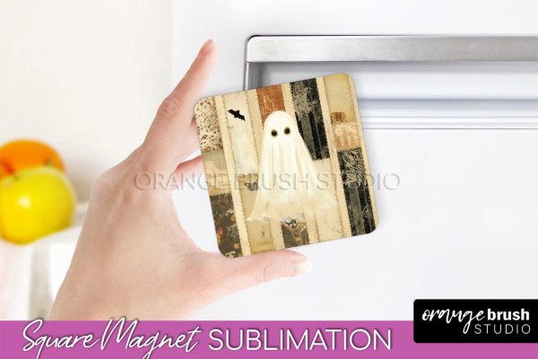Patchwork Halloween Magnet Sublimation - Ghost Magnet PNG Supply