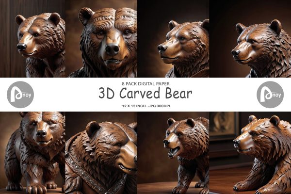 Digital Paper 3D Carved Bear on Sale