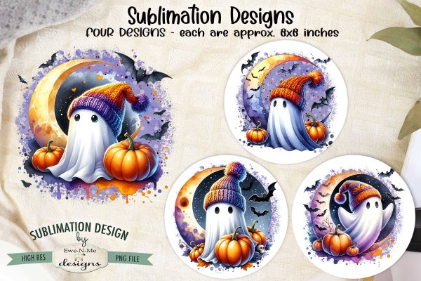 Ghosts in Knit Hats Sublimation Designs | Halloween PNG Online Sale