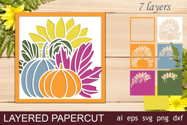 3d Fall shadow box, Pumpkin fall layered, Thanksgiving svg Sale