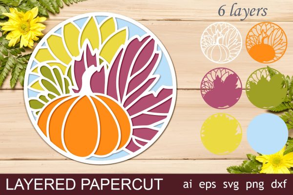 3d Fall round svg, Autumn layered papercut,Thanksgiving svg on Sale