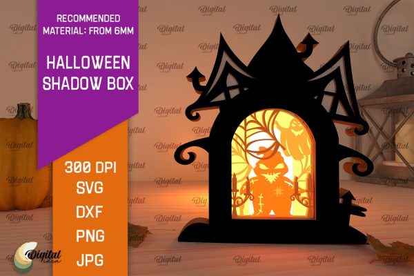 Halloween Shadow Box Laser Cut. 3D Light Box SVG Design Online Sale