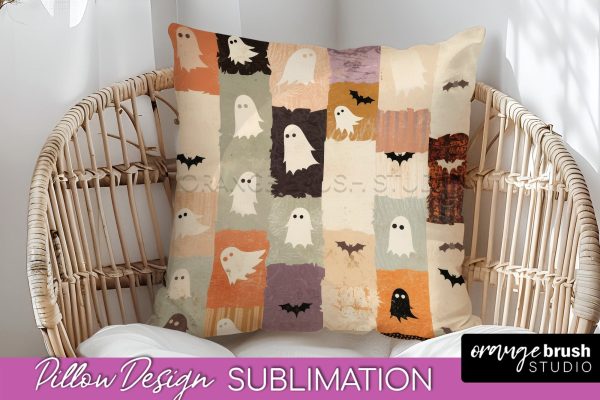 Patchwork Halloween Pillow Sublimation - Ghost Pillow Cover Supply
