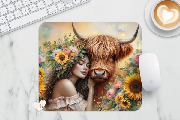 Highland Cow Mouse Pad - Sunflower Mousepad Sublimation PNG Cheap