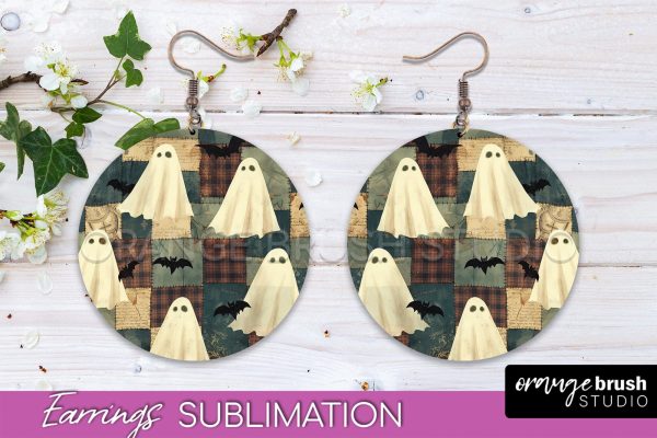 Patchwork Halloween Earrings Round Earrings Sublimation For Cheap