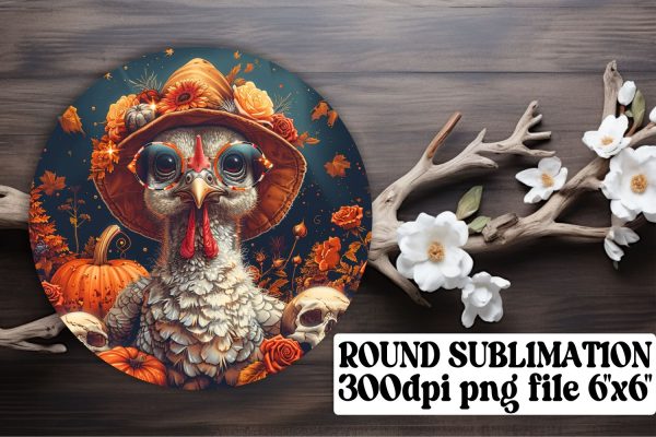FallThemed Turkey Round Design for Sublimation PNG Fashion
