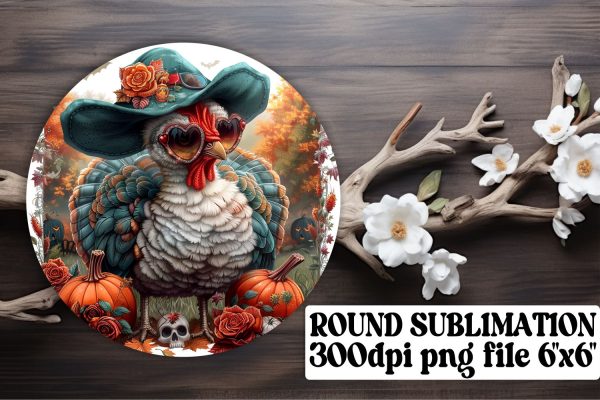 Round Design Fall Turkey Sublimation PNG For Cheap