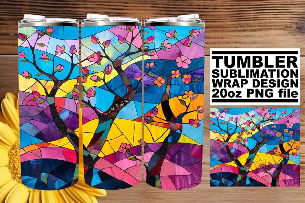 Stained Glass Tree Tumbler Wrap 20oz Colorful Sublimation For Sale
