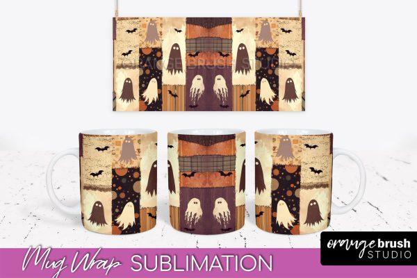 Ghost Mug Wrap - Patchwork Halloween Mug Sublimation For Discount