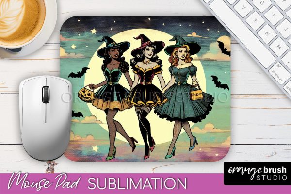 Halloween Witch Mouse Pad - Retro Mousepad Sublimation PNG on Sale