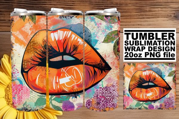 20oz Tumblers Sublimation Wrap Bright & Bold Lips Pattern For Discount