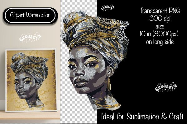 African American woman Clipart PNG African queen Transparent png Watercolor Clipart PNG Sublimation Illustration For Cheap