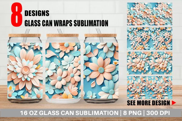 Glass Can Flowers Pastel Pattern For Sale