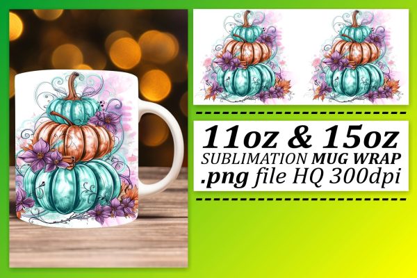 Watercolor Pumpkin Mug Wrap Design 11oz 15oz Online now