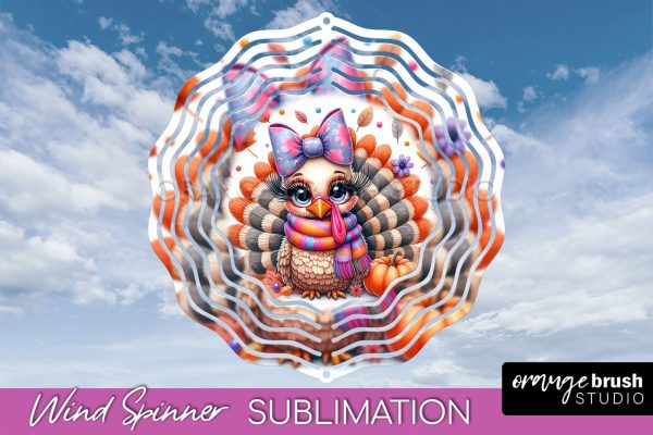 Cute Turkey Wind Spinner - Thanksgiving Sublimation Design on Sale