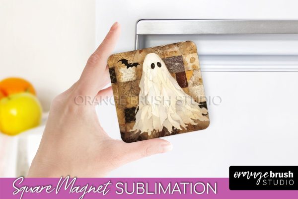 Patchwork Halloween Magnet Sublimation - Ghost Magnet PNG Online