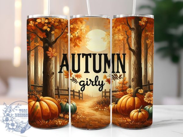 Autumn Girly 20oz Skinny Tumbler PNG, Thanksgiving Tumbler Sublimation Wrap, Straight & Tapered Tumbler Wrap, Instant Digital Download Supply