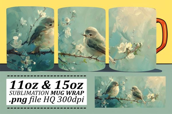 Delightful Bird Mug Wrap – Sublimation Design for 11oz & 15oz For Cheap