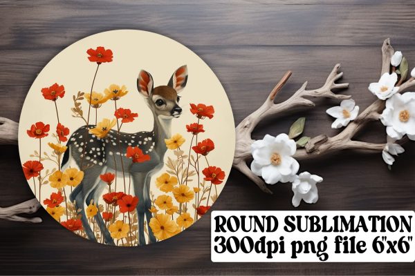 Lovely Deer & Flowers Keychain Round Design Sublimation Online Sale