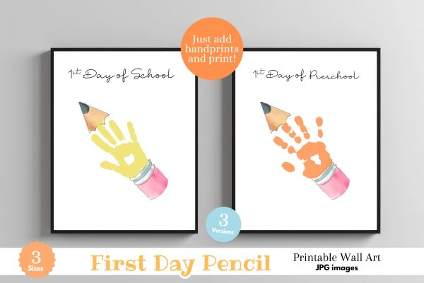 Custom 1st Day School Pencil Handprint Digital Art Print For Cheap