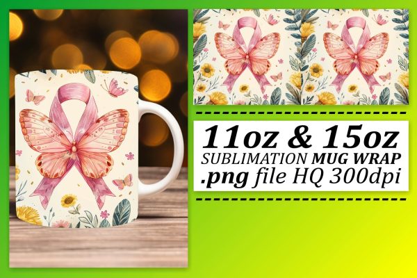 October Pink Ribbon Design – Sublimation Wrap 11oz & 15oz Mug Cheap