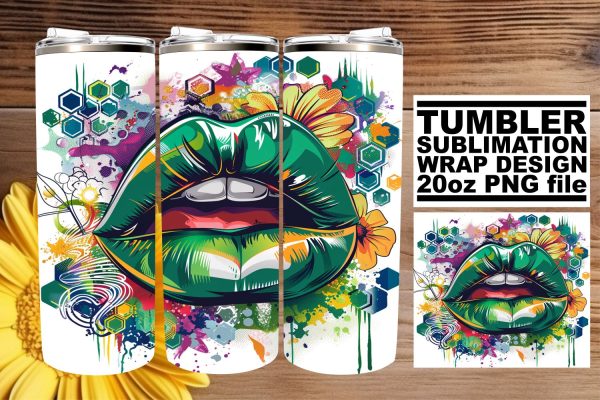 Stunning Colorful Lips Design – 20oz Tumbler Sublimation Wrap on Sale
