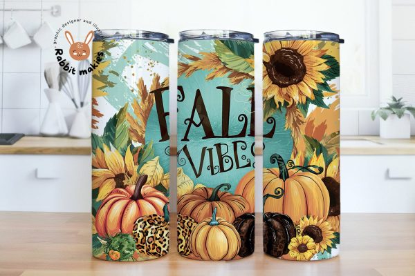 Fall Vibes Tumbler Wrap, Pumpkin Spice Sublimation, 20 oz Skinny Sublimation Design, Fall Book Stack, Pumpkin Patch png, Trendy fall design Hot on Sale