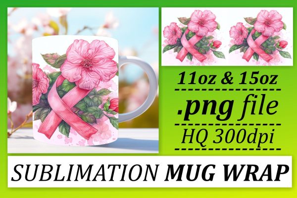 Sublimation Wrap with Pink Ribbon – 11oz & 15oz Breast Cancer Mug Online Hot Sale