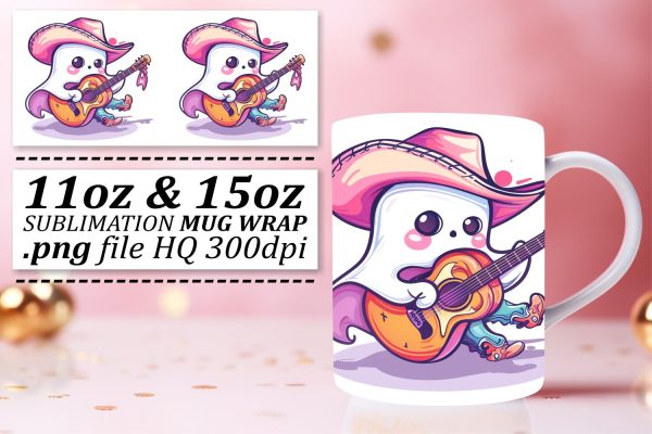 Pink Ghost Halloween Design Mug Wrap Sublimation 11oz 15oz For Cheap