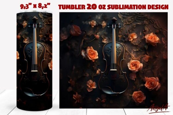 Gothic tumbler wrap   violin  music tumbler   rose flowers Discount