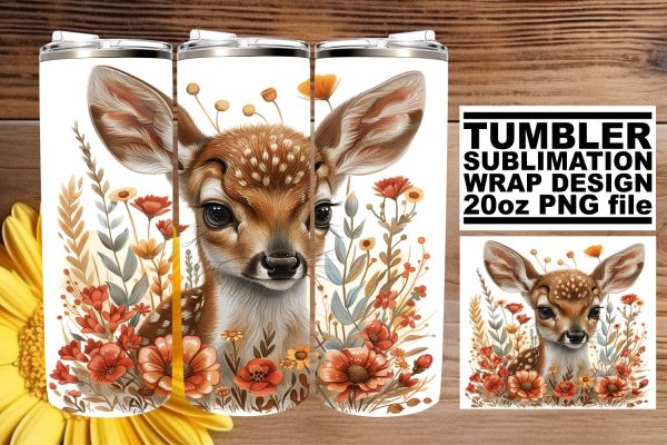 Charming Deer with Flowers Tumbler Wrap Sublimation 20oz Cheap